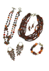 Wood & glass bead multi row necklace, bracelet & earrings