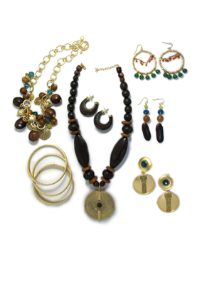 Wood & glass pendant & earrings