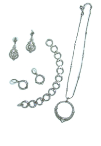 Pave link bracelet, pendant & earrings