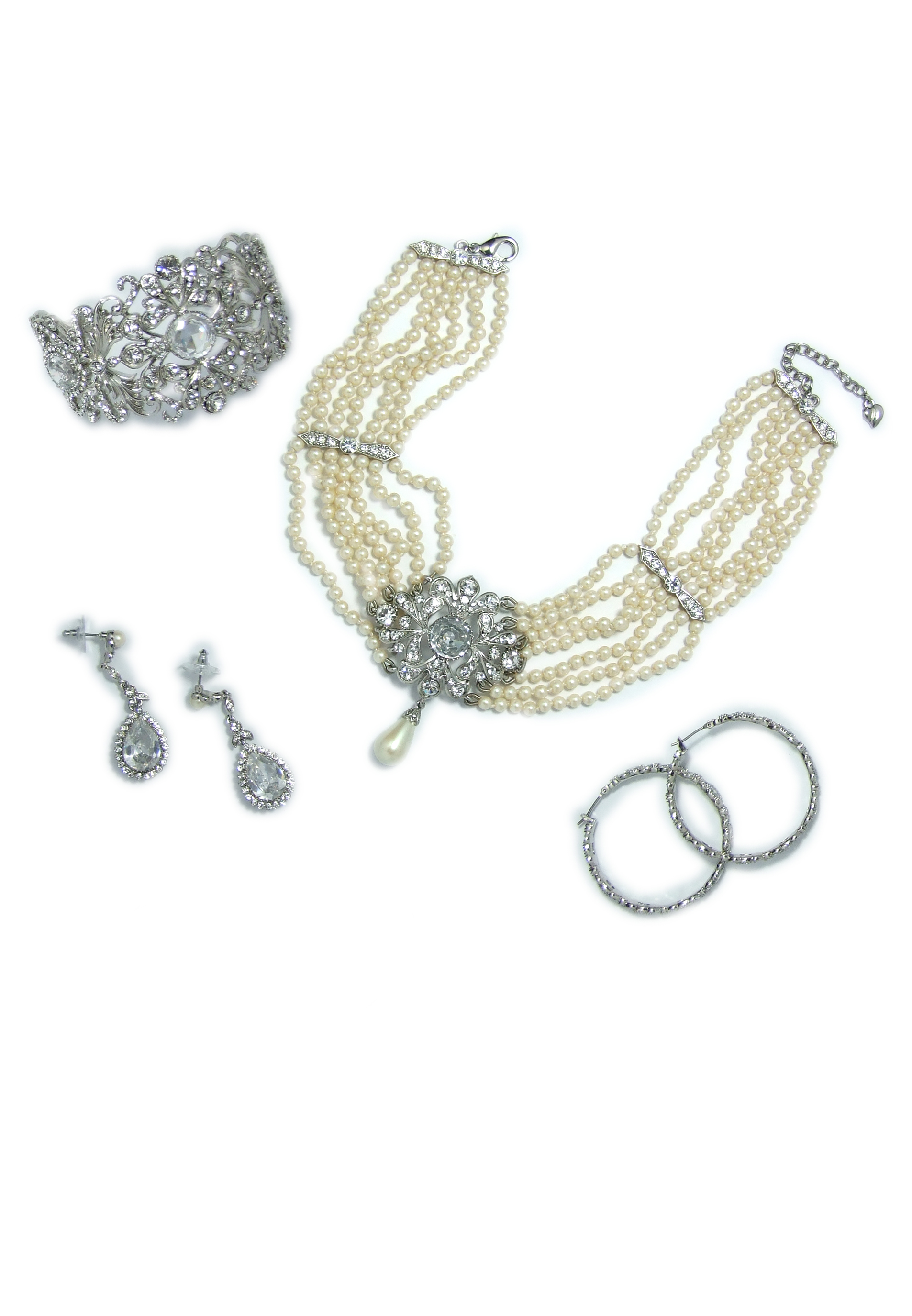 Pearl bridal necklace, bracelet & earrings