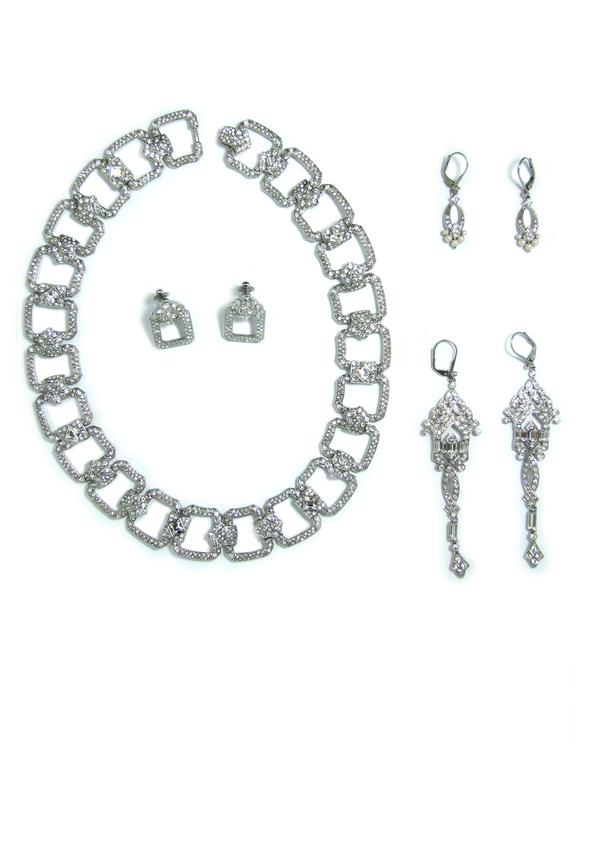 Pave link necklace & earrings